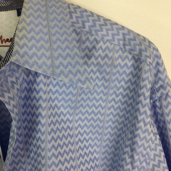 Robert Graham Shirt Blue White Chevron French Cuff Size Extra Large - Picture 10 of 10